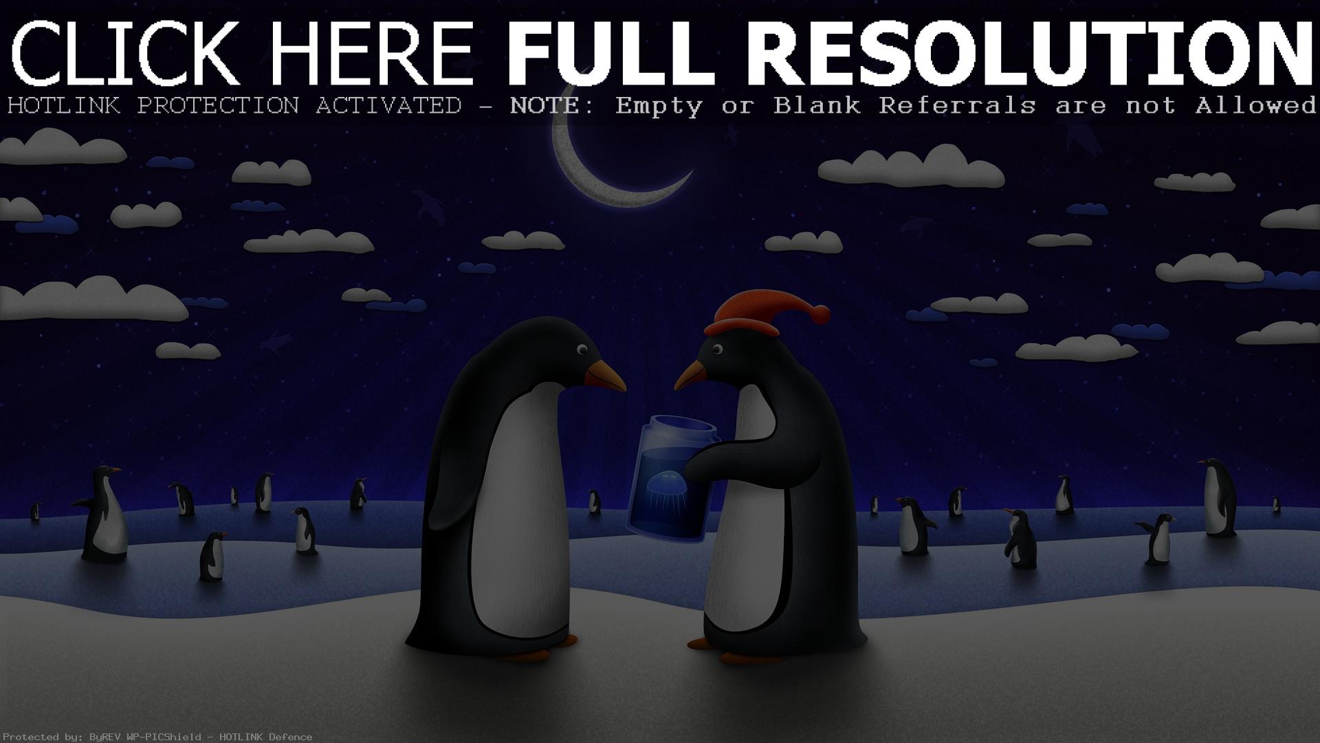 Обои full hd Пингвины в новый год 1920х1080